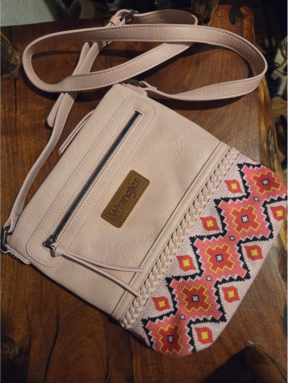Wrangler Pink Crossbody Bag with Embroidered Pattern